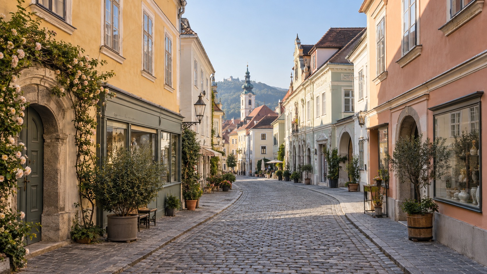 Krems old town streets at the eastern end of the Wachau