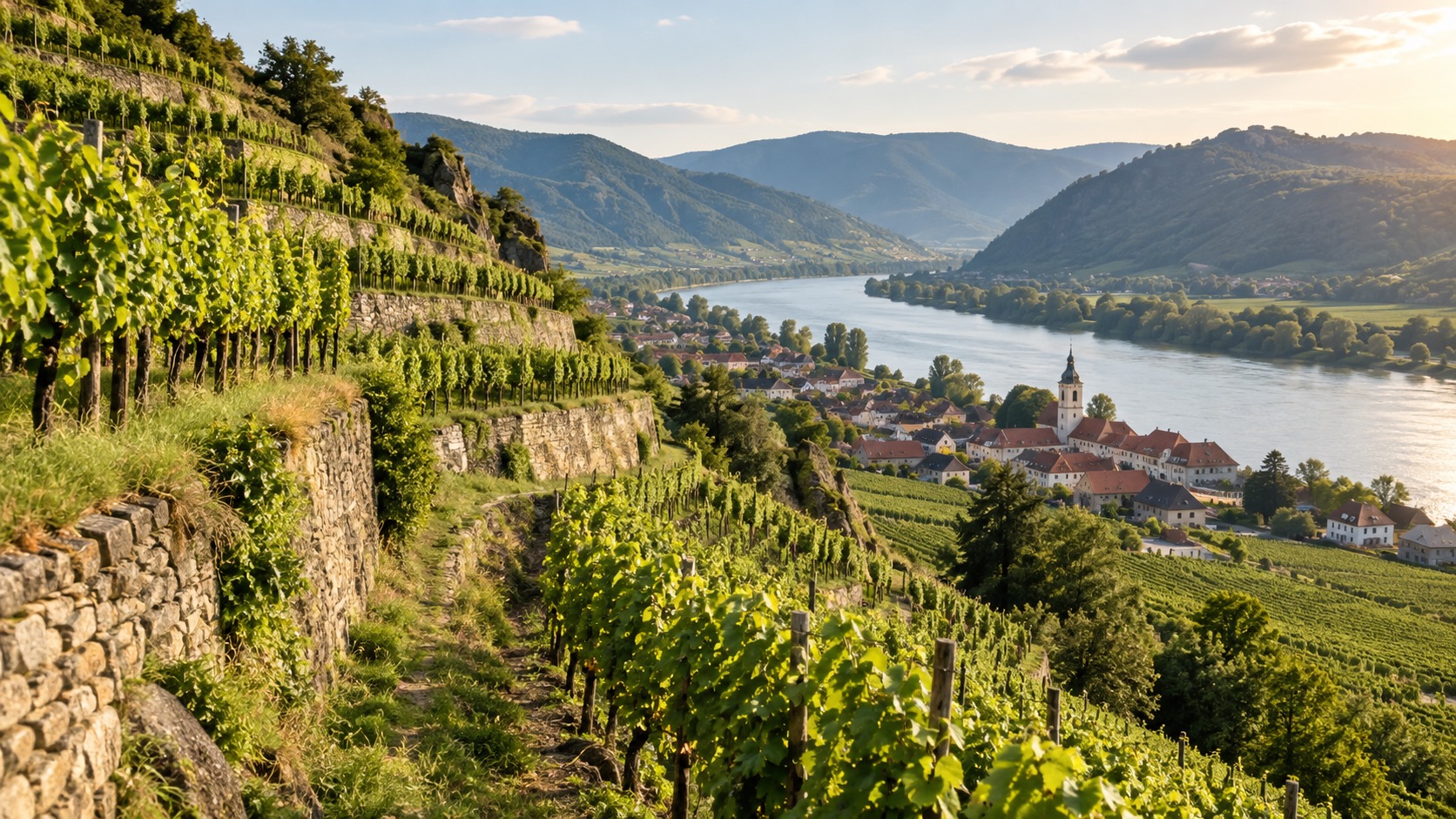 Terraced vineyards on the Tausendeimerberg hill above Spitz