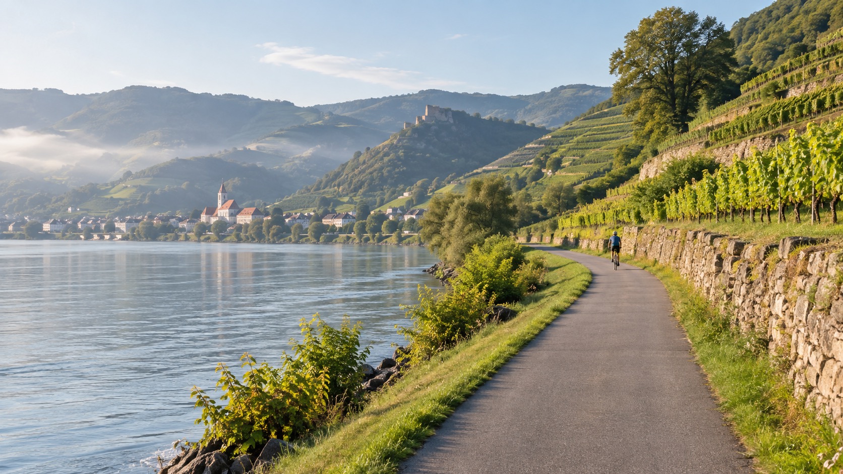 Paved cycle path along the Danube in the Wachau