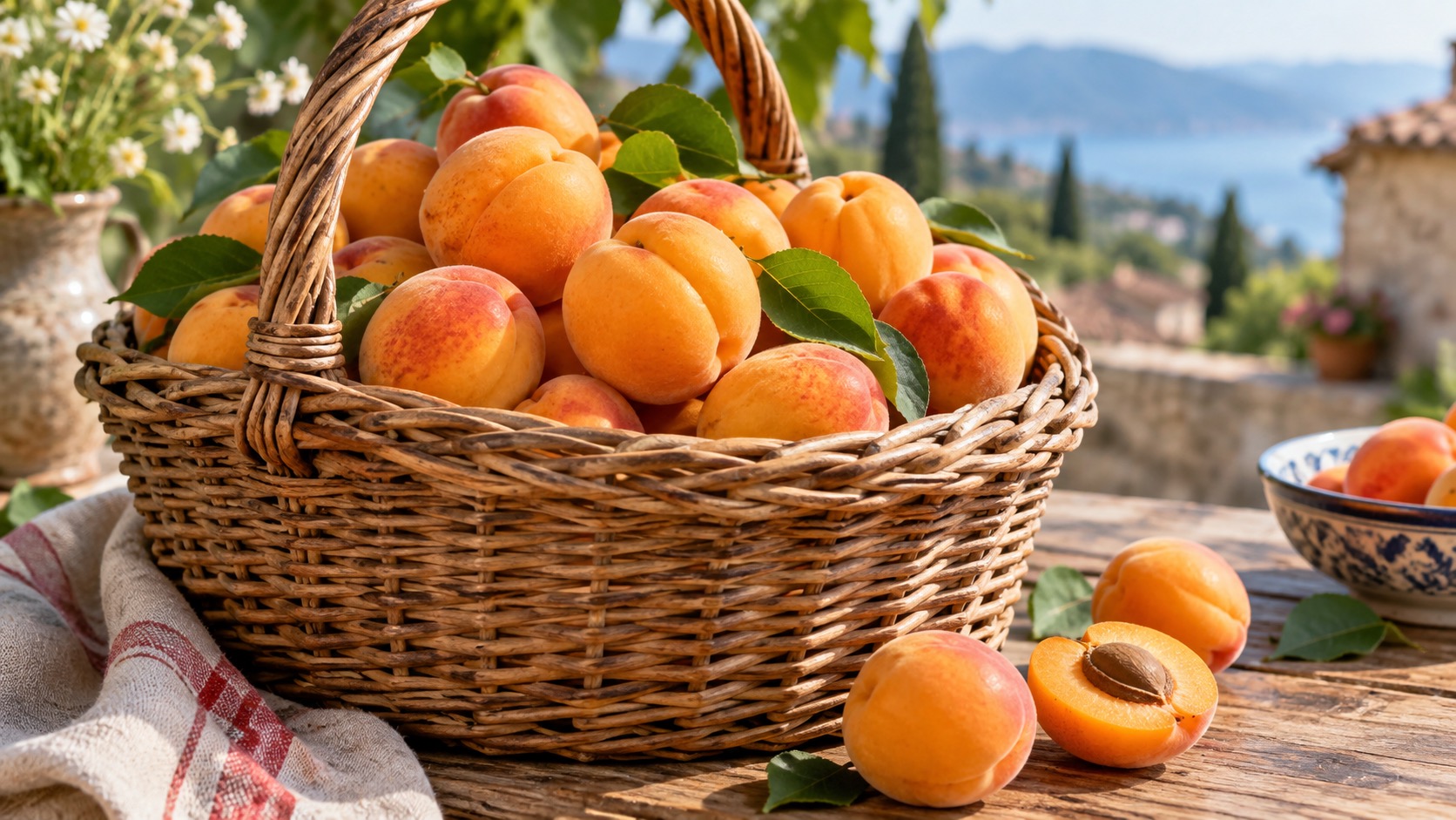 Traditional Wachau apricot basket with hand-picked ripe apricots