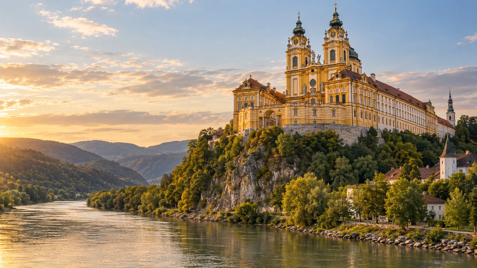 Melk Abbey's Baroque facade above the Danube